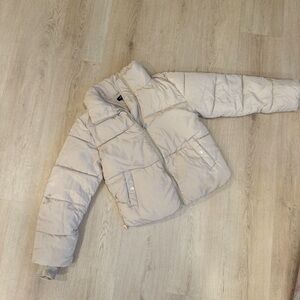 Neutral Cream Beige Slight Cropped Puffer Jacket